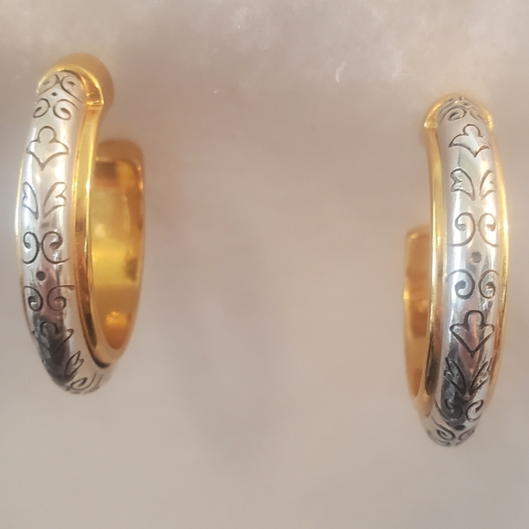Brighton Venezia Two-Tone Gold and Silver Engraved Hoop Earrings - Picture 4 of 6